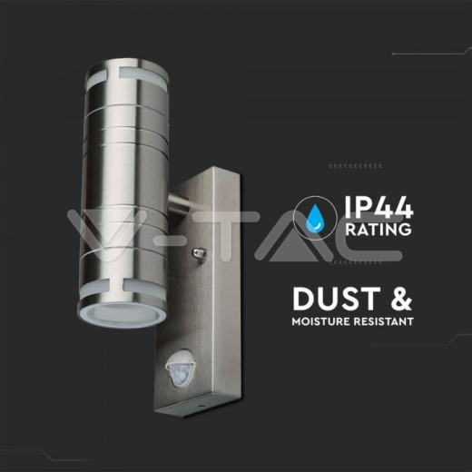 Lámpara de pared GU10 de acero, sensor de movimiento, luz arriba-abajo, IP44 - 8