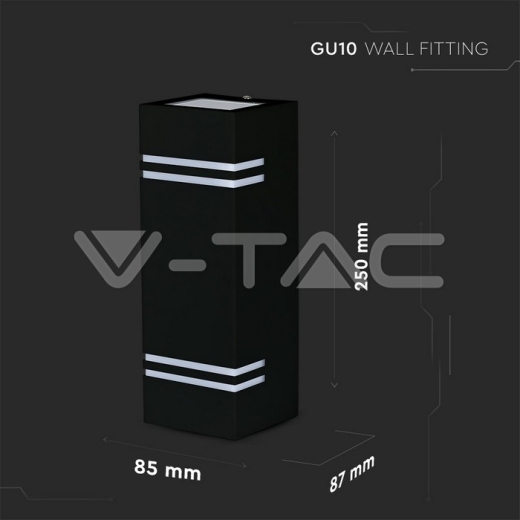 Wall Sleek Wall Fitting GU10 Square Black 2 Way IP44 - 8