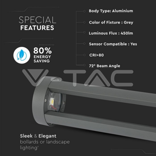 Lámpara de jardín 10W LED cuerpo gris altura 80cm 6400K - 4