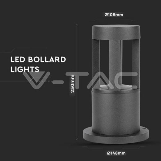 10W LED Bollard Light Black Body 25cm Height CREE Chip 3000K - 7