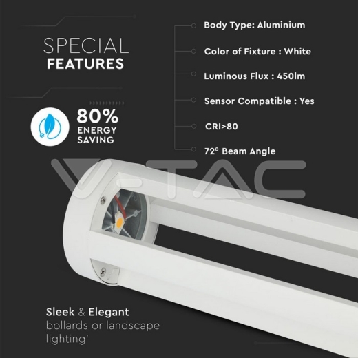 Lámpara de jardín 10W LED cuerpo blanco altura 80cm 6400K - 4