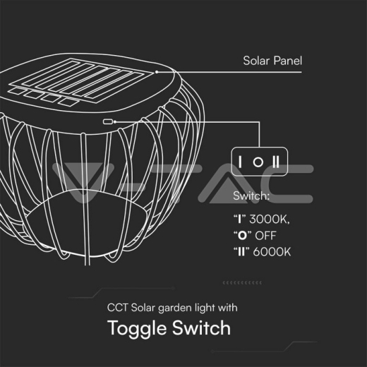 1W LED Designer Solar Light Black Body 6000K+3000K - 4