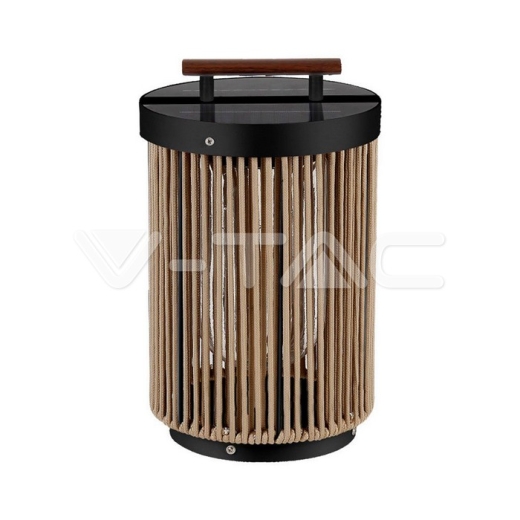 Lámpara solar LED de 2,4 W con asa, cuerda de cáñamo negra - 1