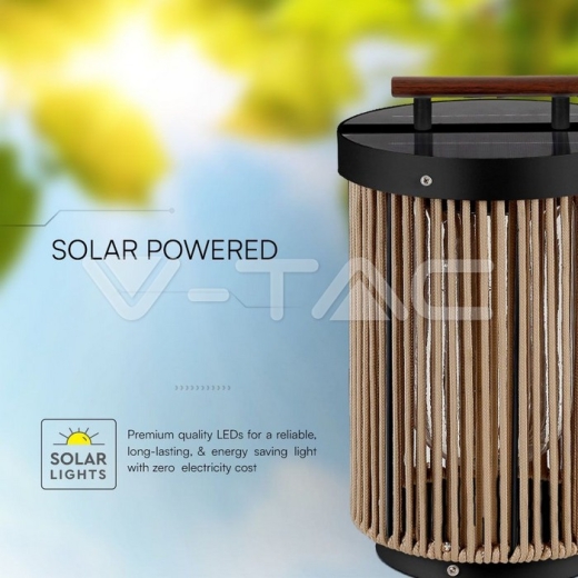 Lámpara solar LED de 2,4 W con asa, cuerda de cáñamo negra - 2