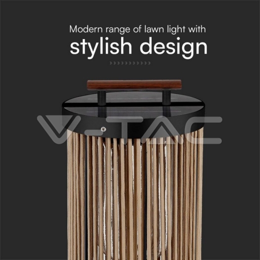 Lámpara solar LED de 2,4 W con asa, cuerda de cáñamo negra - 4