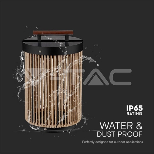 Lámpara solar LED de 2,4 W con asa, cuerda de cáñamo negra - 5