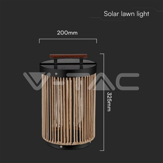 Lámpara solar LED de 2,4 W con asa, cuerda de cáñamo negra - 7