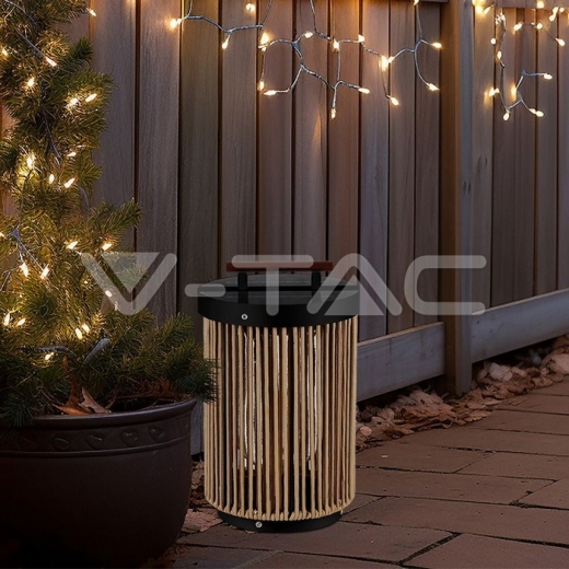 Lámpara solar LED de 2,4 W con asa, cuerda de cáñamo negra - 8