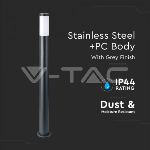 Е27 Bollard Lamp 110cm Stainless Steel Body Grey IP44 - 2