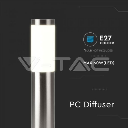 Е27 Bollard Lamp 45cm Stainless Steel Body Satin Nickel IP44 - 3