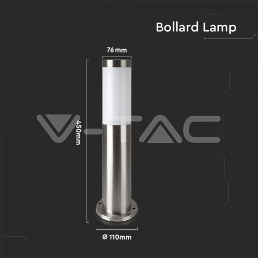 Е27 Bollard Lamp 45cm Stainless Steel Body Satin Nickel IP44 - 4