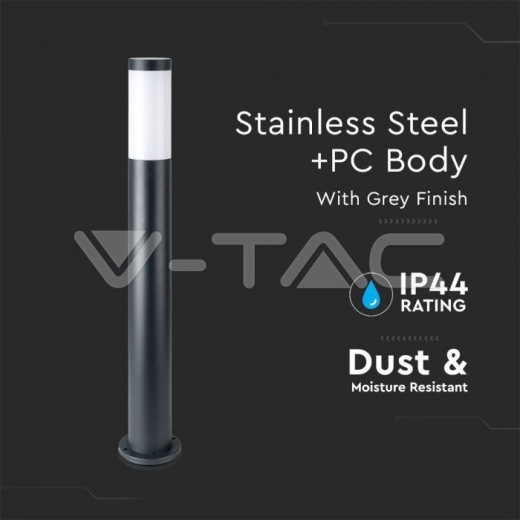 Е27 Bollard Lamp 80cm Stainless Steel Body Grey IP44 - 2