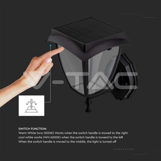 Aplique de pared Solar 2W LED Cuerpo negro 3000K + 6000K IP44 - 6