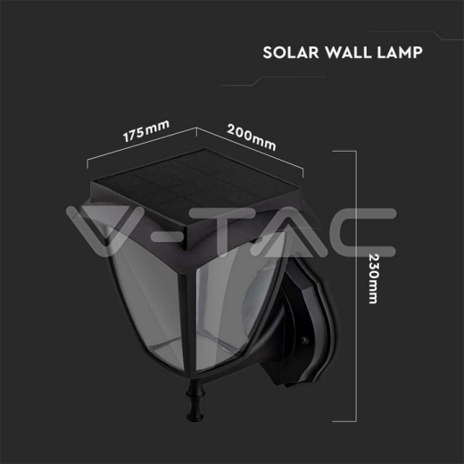 Aplique de pared Solar 2W LED Cuerpo negro 3000K + 6000K IP44 - 9