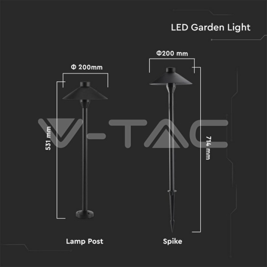 7W LED Garden Lamp Pole/Spike Black Body IP65 6400K - 6