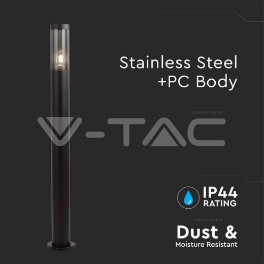 Bollard Garden Light E27 Holder 1m Height Black Body IP44 - 2