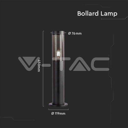 Bolardo Luz de jardín E27 Soporte Cuerpo negro IP44 - 4