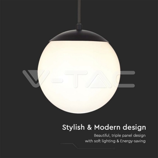 Ceiling Hanging Lamp 1xE27 Matt Black Opal Plastic C Ball - 3