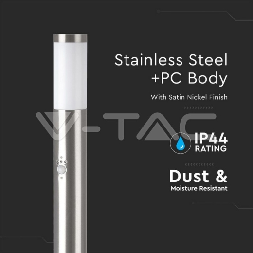 E27 Bollard Lamp 110cm PIR Sensor Stainless Steel Body Satin Nickel IP44 - 2