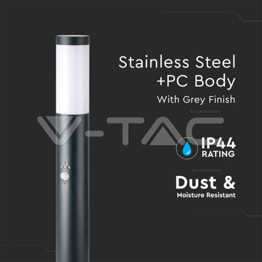 E27 Bollard Lamp 110cm PIR Sensor Stainless Steel Body Grey IP44 - 2