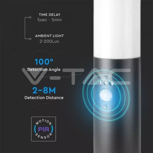 E27 Bollard Lamp 45cm PIR Sensor Stainless Steel Body Black IP44 - 4