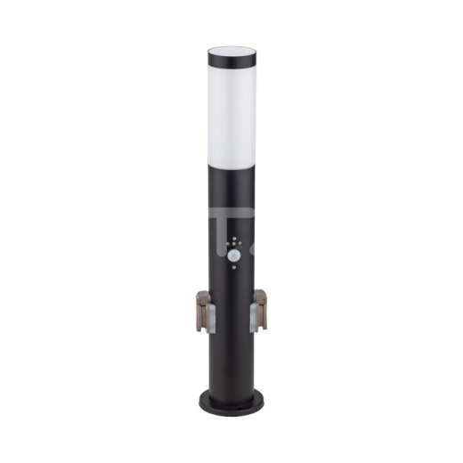 E27 Bollard Lamp 60cm PIR Sensor 2 EU Plug Sockets Stainless Steel Black IP44 - 1