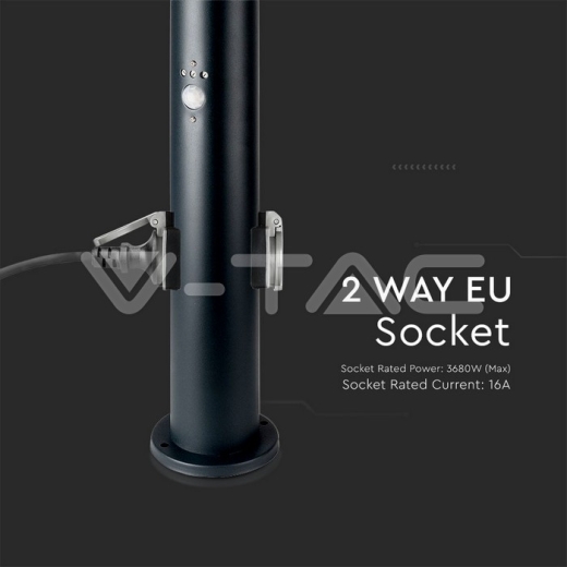 E27 Bollard Lamp 60cm PIR Sensor 2 EU Plug Sockets Stainless Steel Black IP44 - 4