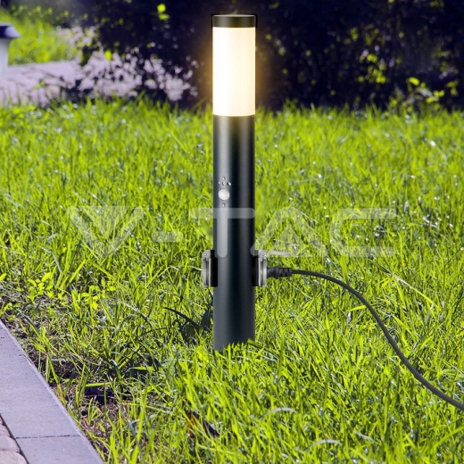 E27 Bollard Lamp 60cm PIR Sensor 2 EU Plug Sockets Stainless Steel Black IP44 - 7