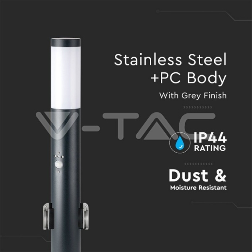 Lámpara de jardín de acero inoxidable E27 60cm PIR Sensor 2 enchufes estándar europeo cuerpo gris IP44 - 2