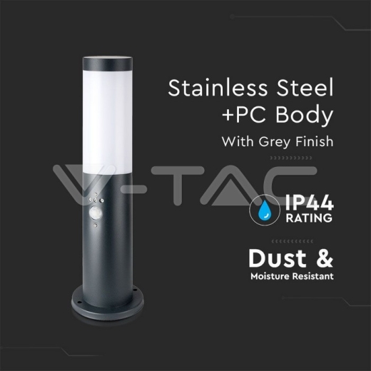 Lámpara de jardín de acero inoxidable E27 45cm PIR Sensor cuerpo gris IP44 - 2