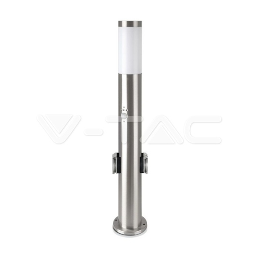 E27 Bollard Lamp 60cm PIR Sensor 2 EU Plug Sockets Stainless Steel Satin Nickel IP44 - 1