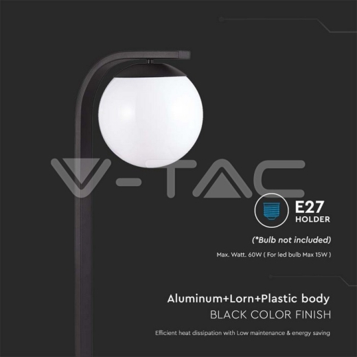 Portalámparas de poste E27 Opal PC Cuerpo negro mate - 3