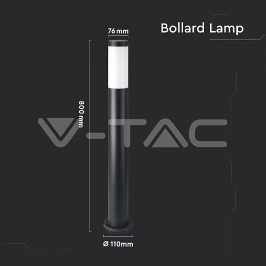 E27 Bollard Lamp 80cm Stainless Steel Body Black IP44 - 4
