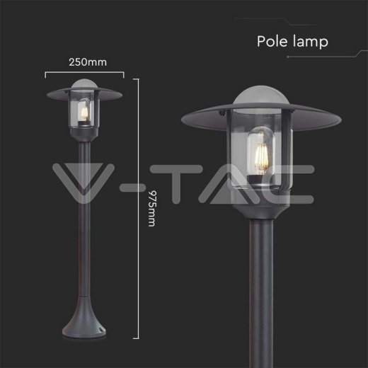 Portalámparas de poste E27 Vidrio transparente Cuerpo negro mate - 5