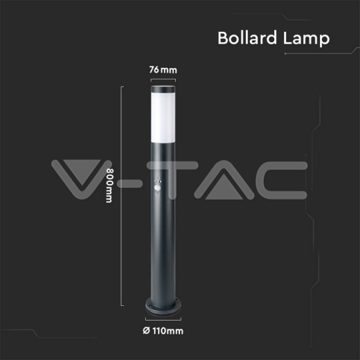 E27 Bollard Lamp 80cm PIR Sensor Stainless Steel Grey IP44 - 5