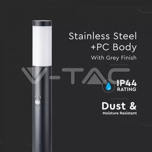 Lámpara de jardín de acero inoxidable E27 80cm PIR Sensor cuerpo negro IP44 - 2