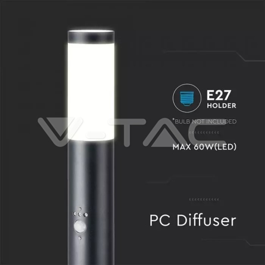 Lámpara de jardín de acero inoxidable E27 80cm PIR Sensor cuerpo negro IP44 - 3