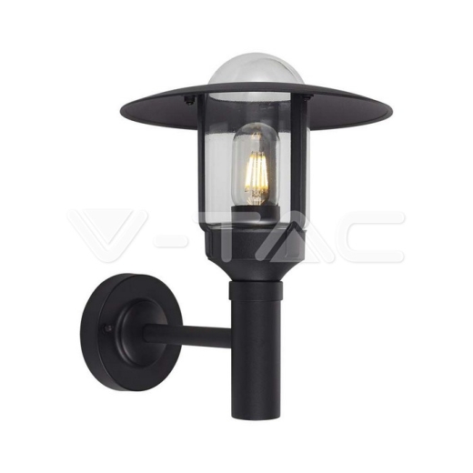 E27 Wall Lamp Holder Clear Glass Matt Black Body - 1