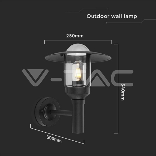 E27 Wall Lamp Holder Clear Glass Matt Black Body - 4