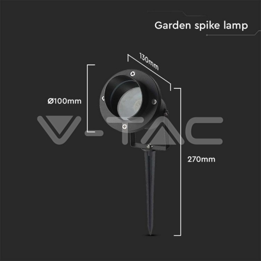 Garden Spike Aluminum GU10 Fitting Black Body IP65 - 6