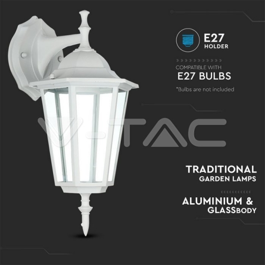 Garden Wall Lamp E27 Matt White Down - 5