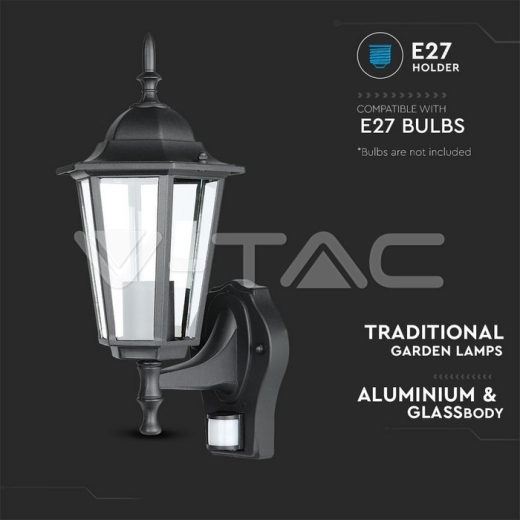 Garden Wall Lamp Sensor E27 Matt Black - 5