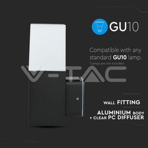 Lampara de jardín GU10 pared cuerpo negro cuadrado de aluminio 121x80x250mm IP54 - 5