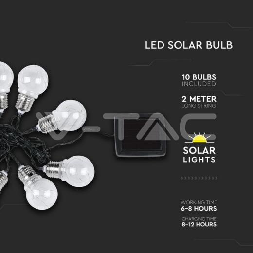 LED Solar String Light 10 Bulbs 3000K - 6