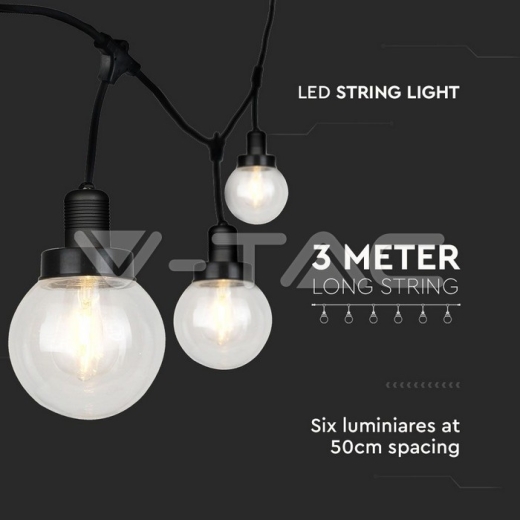 LED String Light 3M 6 Bulbs Matt Black IP65 - 2