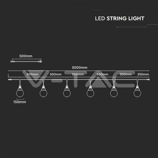 LED String Light 3M 6 Bulbs Matt Black IP65 - 5