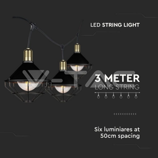 LED String Light 3M 6 Bulbs Matt Black Mesh IP65 - 2
