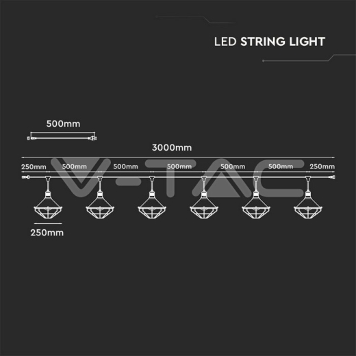 LED String Light 3M 6 Bulbs Matt Black Mesh IP65 - 5