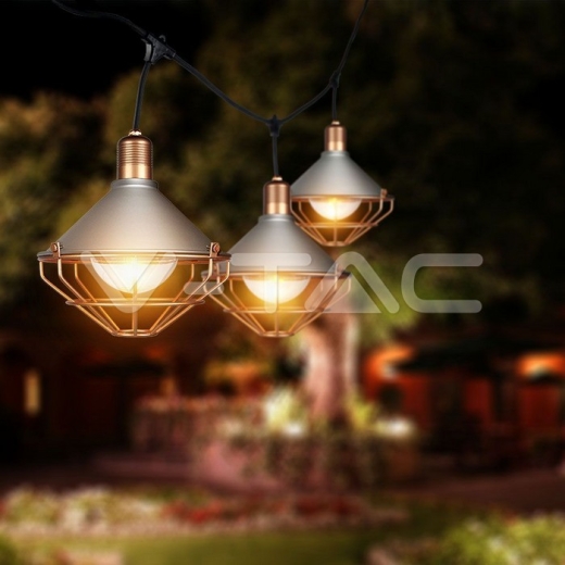 Guirnalda cable negro 6 bombillas globo matizado malla oro rоsado 3M IP65 - 6