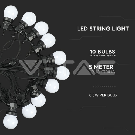LED String Light 5m. 10 x 0.5W EU Bulbs RGBY - 3